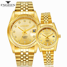 Load image into Gallery viewer, Gold Watches for Men 2019 Top Brand Luxury Diamond Quartz Couple Watch Women Steel Strap Date Luminous Reloj Hombre Love Watches