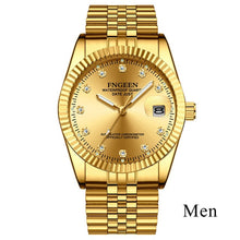 Load image into Gallery viewer, Gold Watches for Men 2019 Top Brand Luxury Diamond Quartz Couple Watch Women Steel Strap Date Luminous Reloj Hombre Love Watches