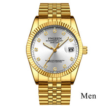 Load image into Gallery viewer, Gold Watches for Men 2019 Top Brand Luxury Diamond Quartz Couple Watch Women Steel Strap Date Luminous Reloj Hombre Love Watches