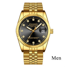 Load image into Gallery viewer, Gold Watches for Men 2019 Top Brand Luxury Diamond Quartz Couple Watch Women Steel Strap Date Luminous Reloj Hombre Love Watches