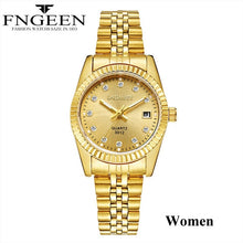 Load image into Gallery viewer, Gold Watches for Men 2019 Top Brand Luxury Diamond Quartz Couple Watch Women Steel Strap Date Luminous Reloj Hombre Love Watches