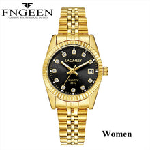 Load image into Gallery viewer, Gold Watches for Men 2019 Top Brand Luxury Diamond Quartz Couple Watch Women Steel Strap Date Luminous Reloj Hombre Love Watches