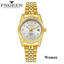 Load image into Gallery viewer, Gold Watches for Men 2019 Top Brand Luxury Diamond Quartz Couple Watch Women Steel Strap Date Luminous Reloj Hombre Love Watches