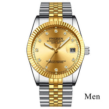 Load image into Gallery viewer, Gold Watches for Men 2019 Top Brand Luxury Diamond Quartz Couple Watch Women Steel Strap Date Luminous Reloj Hombre Love Watches