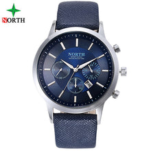 Load image into Gallery viewer, North Luxury Men Watches Waterproof Genuine Leather Fashion Casual Wristwatch Man Business Sport Clock Classic Blue Silver 6009