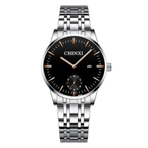 CHENXI Lover's Wristwatches Women Fashion Watches Men or Lady Quartz Watch Silver Stainless steel Waterproof Clock Date Watches