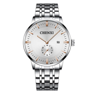 CHENXI Lover's Wristwatches Women Fashion Watches Men or Lady Quartz Watch Silver Stainless steel Waterproof Clock Date Watches