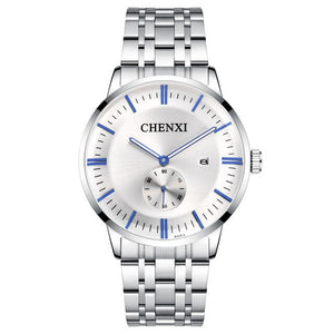 CHENXI Lover's Wristwatches Women Fashion Watches Men or Lady Quartz Watch Silver Stainless steel Waterproof Clock Date Watches