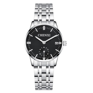 CHENXI Lover's Wristwatches Women Fashion Watches Men or Lady Quartz Watch Silver Stainless steel Waterproof Clock Date Watches