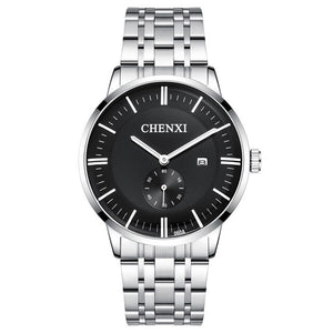CHENXI Lover's Wristwatches Women Fashion Watches Men or Lady Quartz Watch Silver Stainless steel Waterproof Clock Date Watches