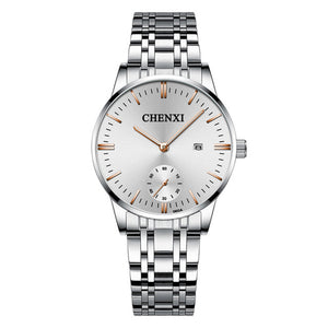 CHENXI Lover's Wristwatches Women Fashion Watches Men or Lady Quartz Watch Silver Stainless steel Waterproof Clock Date Watches