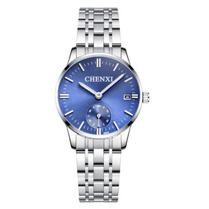 CHENXI Lover's Wristwatches Women Fashion Watches Men or Lady Quartz Watch Silver Stainless steel Waterproof Clock Date Watches