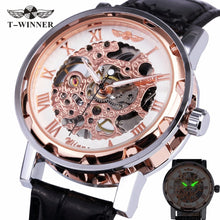 Load image into Gallery viewer, Winner Hand-wind Mechanical Watch Unisex Women&#39;s Watch Skeleton Leather Strap Roman Number Display Business Vogue +Box