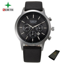 Load image into Gallery viewer, North Luxury Men Watches Waterproof Genuine Leather Fashion Casual Wristwatch Man Business Sport Clock Classic Blue Silver 6009