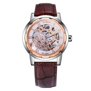 Winner Hand-wind Mechanical Watch Unisex Women's Watch Skeleton Leather Strap Roman Number Display Business Vogue +Box